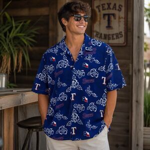 Reyn Spooner Texas Rangers Polo Shirt Mens 3XL Blue MLB Hawaiian Aloha